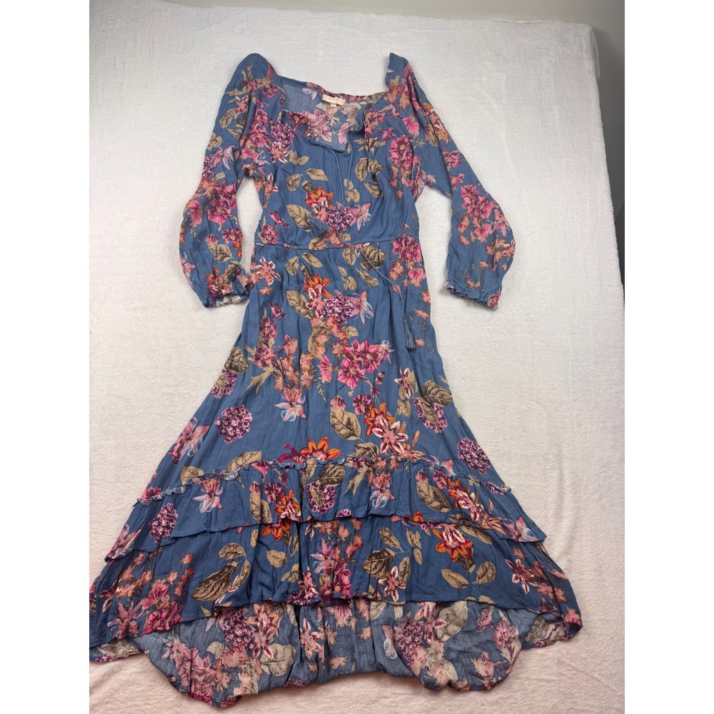 Oddi Floral Maxi Dress Blue Pink Boho Ruffle Tiered Tassel 3XL LD2056OD